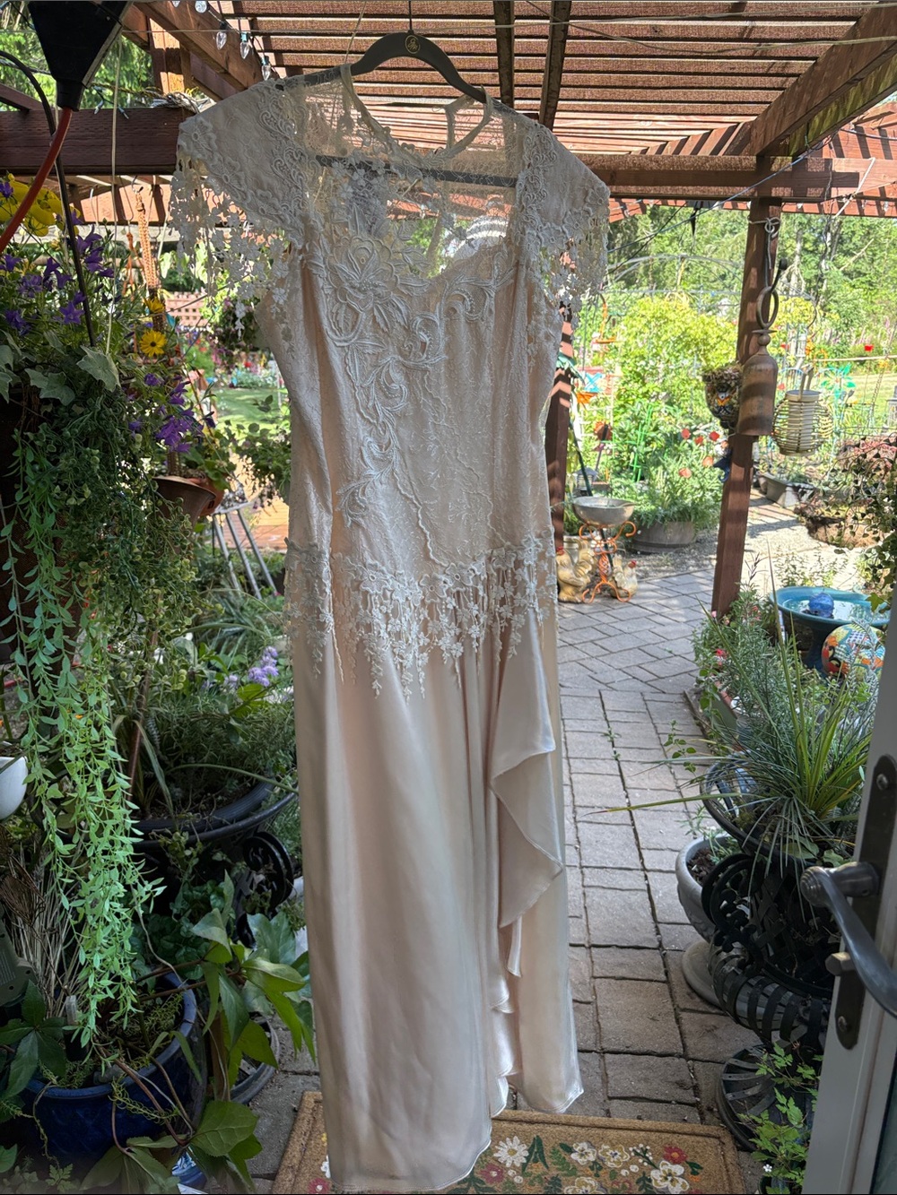 Vintage 80’s bespoke romantic western Lace satin Wedding Dress Ivory bag 201